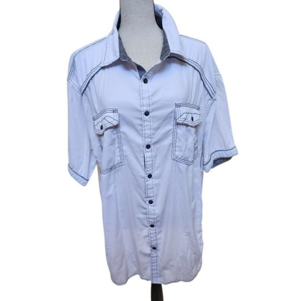 BKE White Short-Sleeve Snap Front Shirt Size 2X Gray Accents